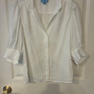 CeCe Womens White 3/4 Sleeve Blouse XS 100% Polyester